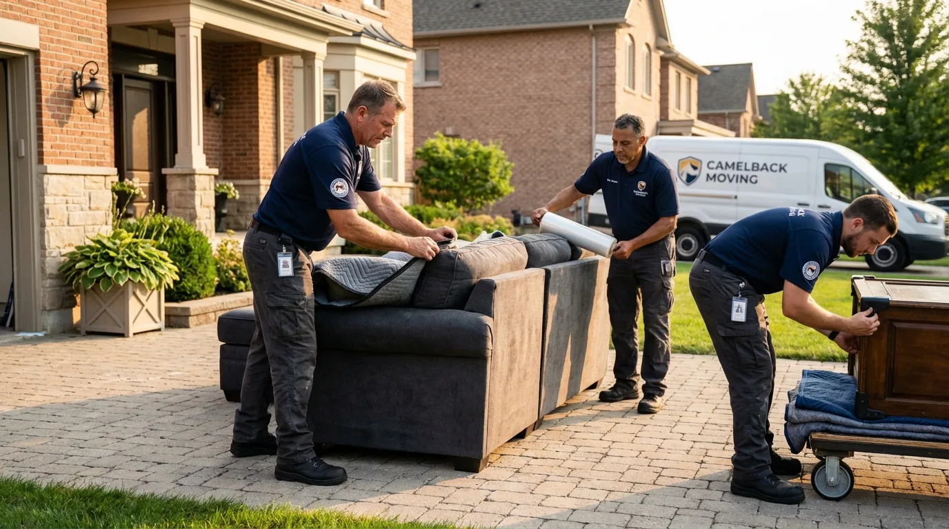 Large estate moving crew wrapping furniture in Gorman, TX